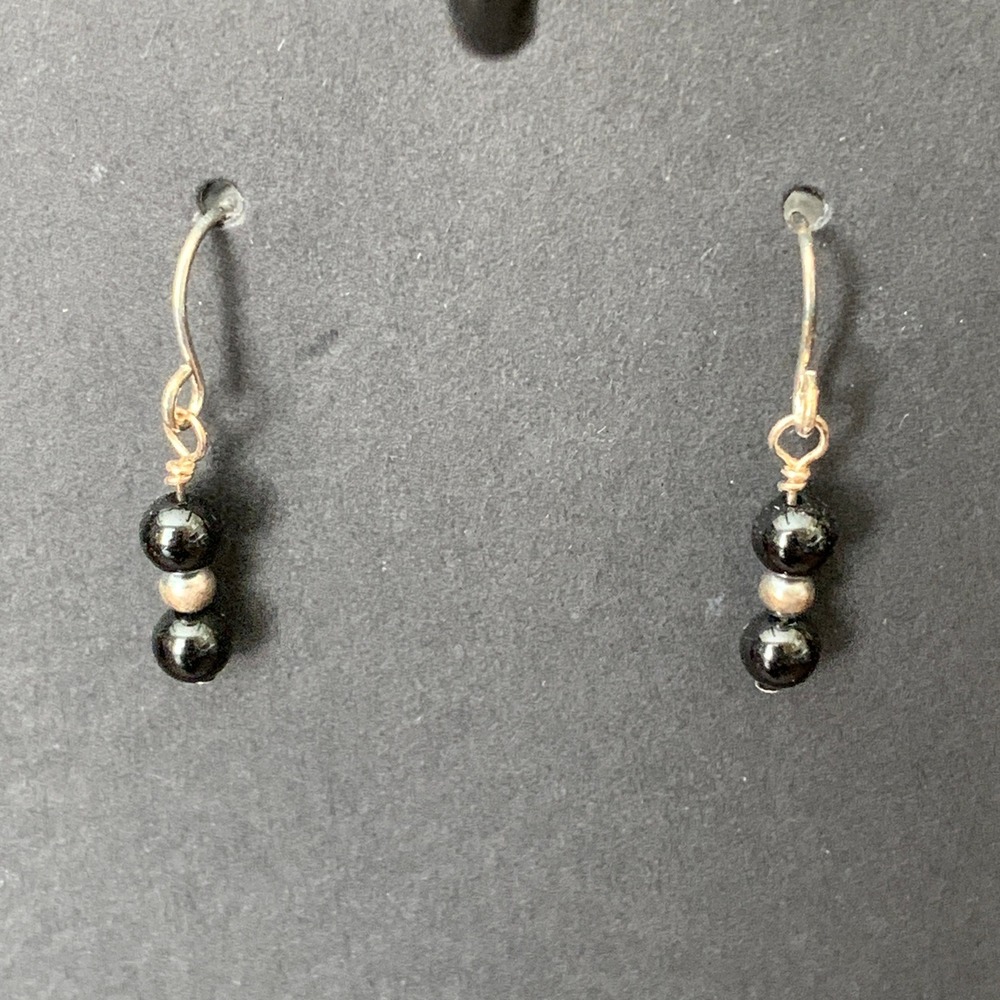 925 Sterling Silver Black Onyx Desert Pearl Dangle Drop Earrings Southwestern